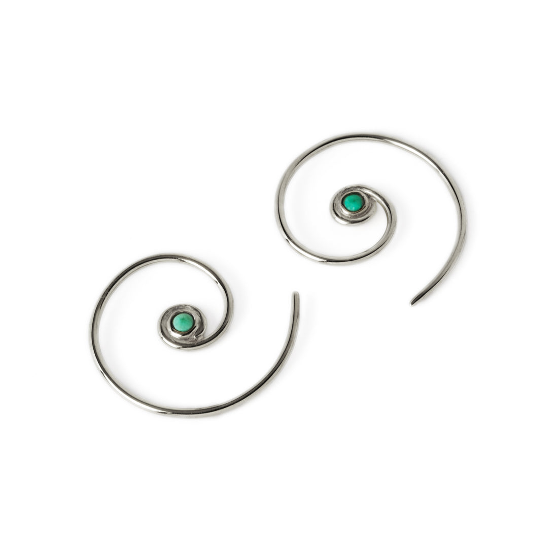 pair of Silver &amp; Turquoise Koru spiral earrings back and front view