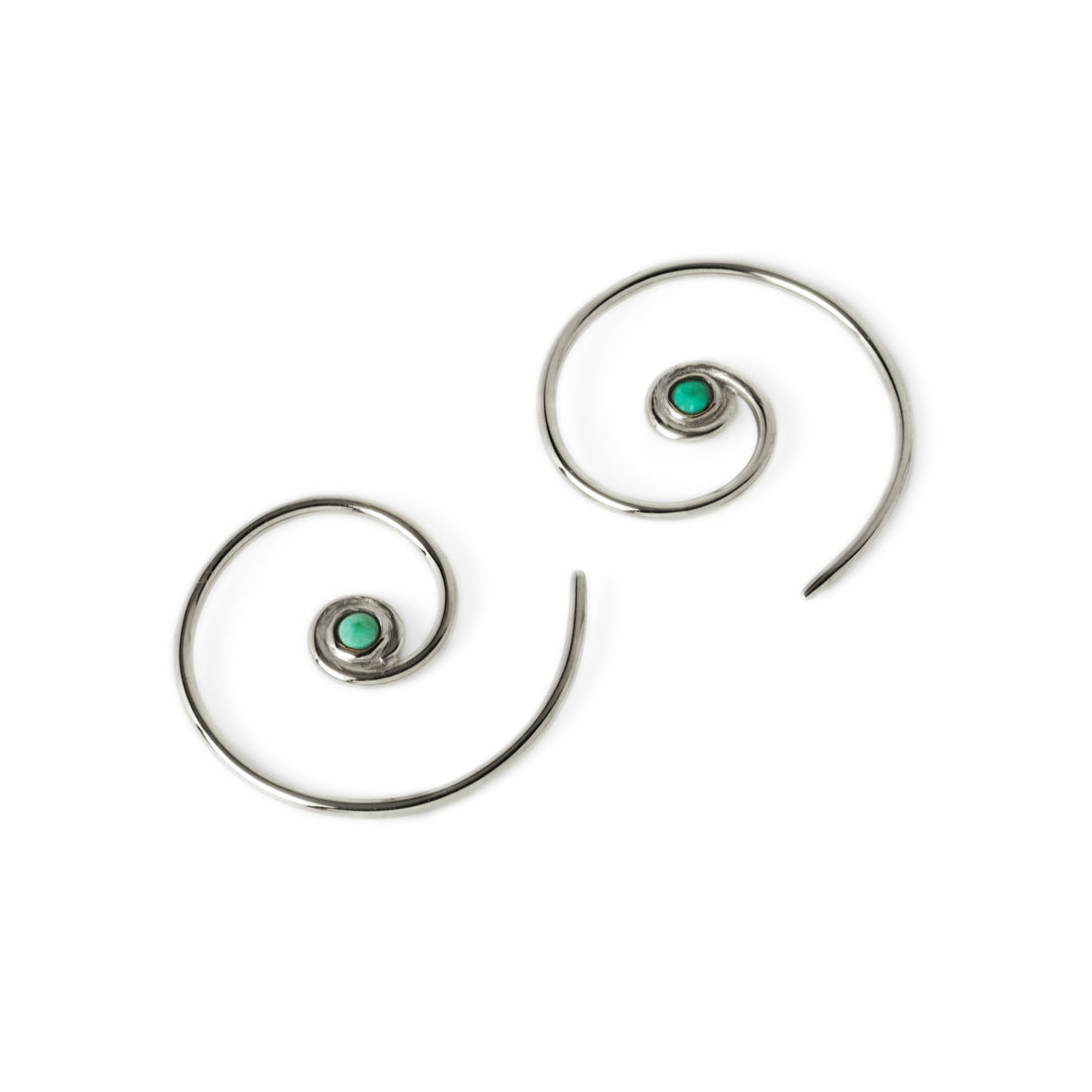 pair of Silver & Turquoise Koru spiral earrings back and front view
