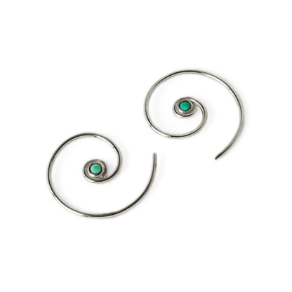 pair of Silver &amp; Turquoise Koru spiral earrings back and front view