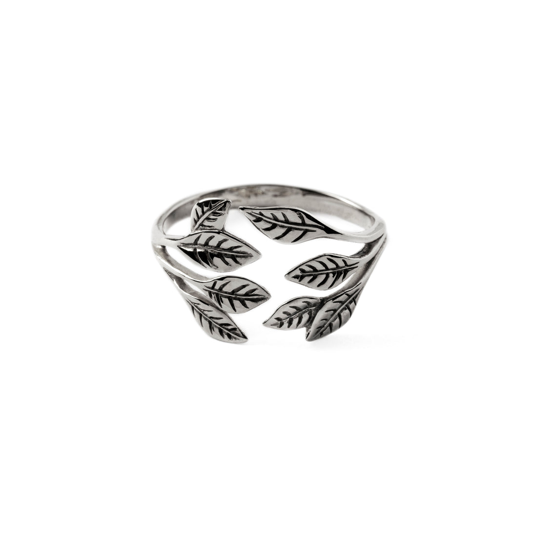 Silver Leaf Hug Ring right frontal view