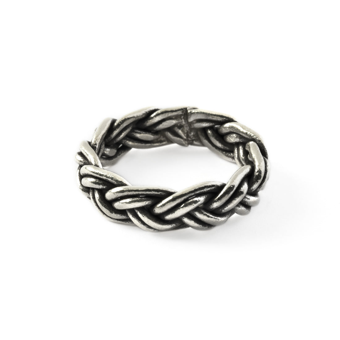 Tribal Silver Braided Band Ring frontal view