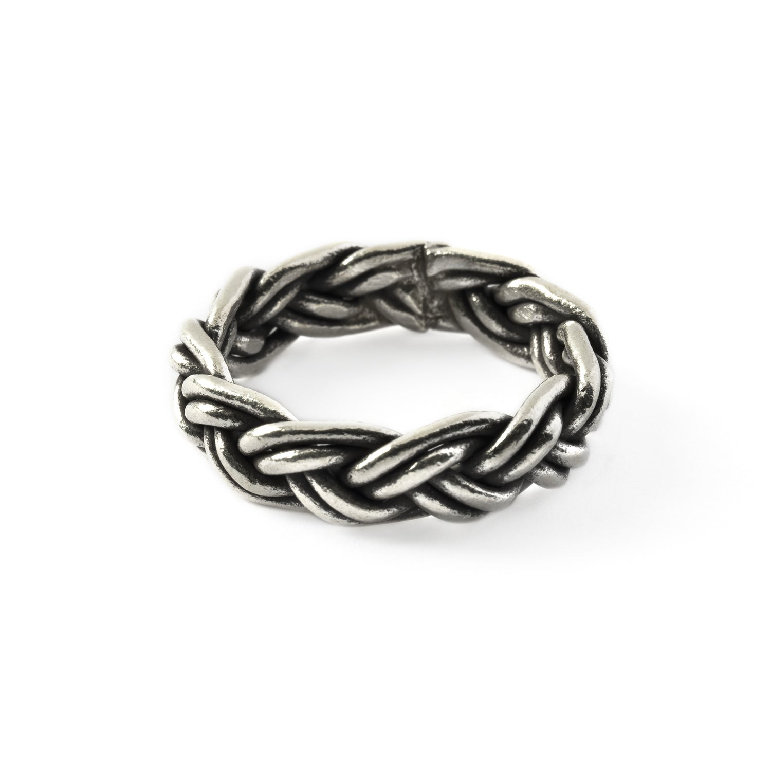 Tribal Silver Braided Band Ring frontal view