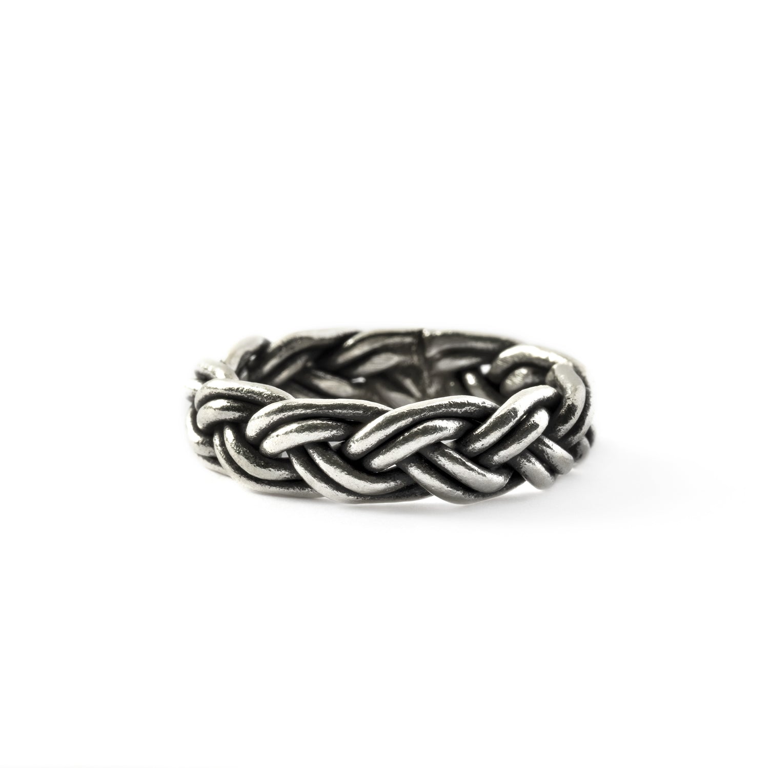 Tribal Silver Braided Band Ring frontal view