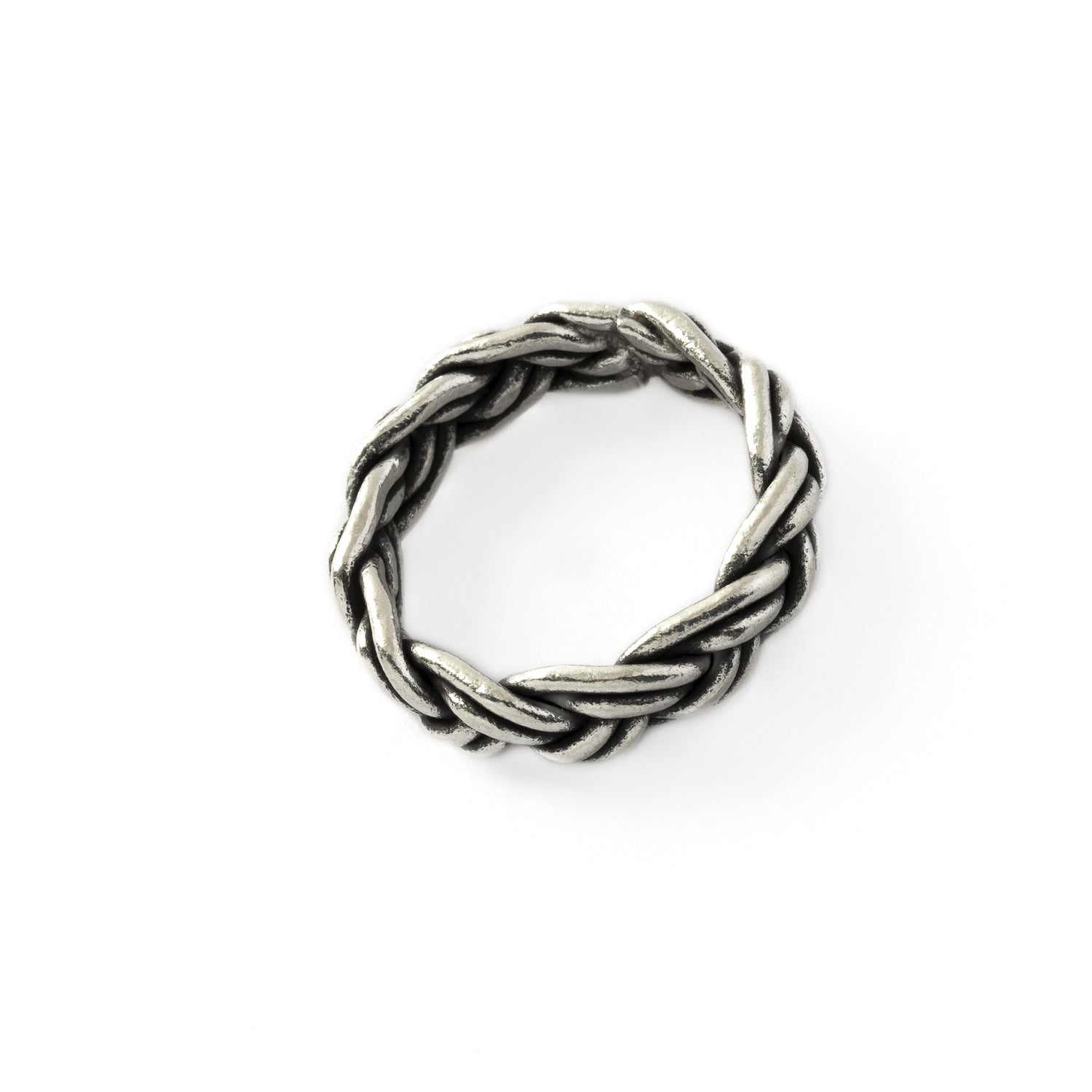 Tribal Silver Braided Band Ring right side view