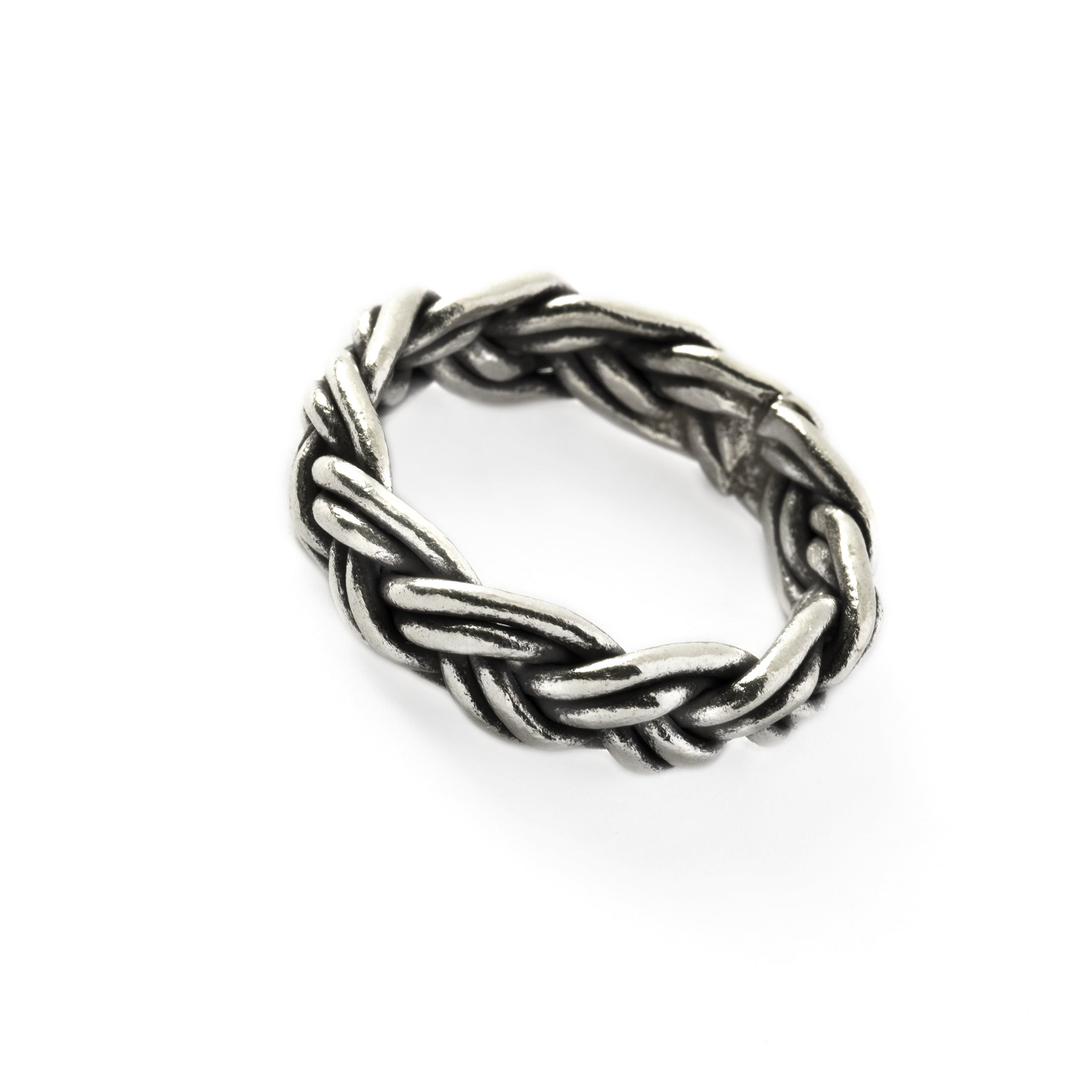 Tribal Silver Braided Band Ring left side view