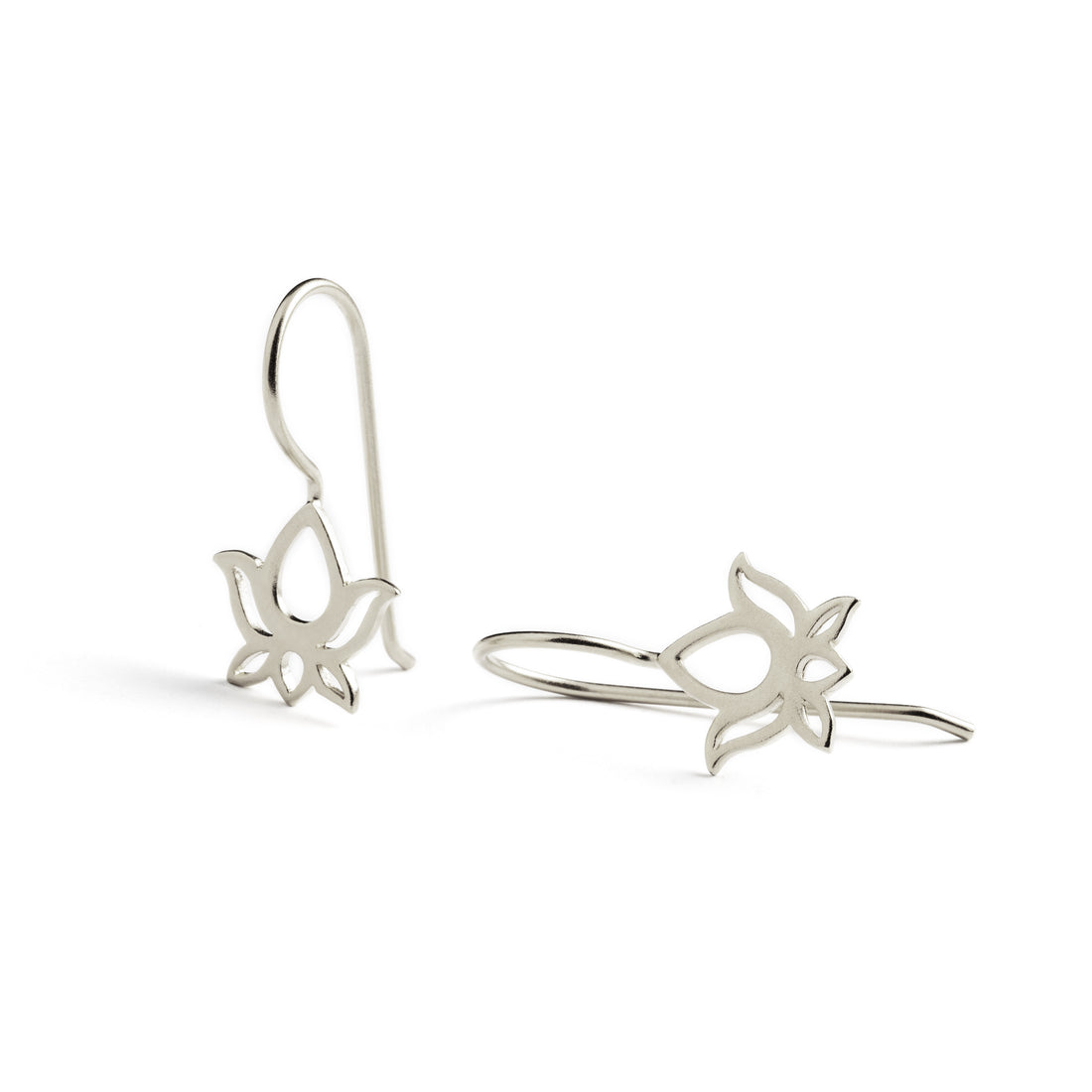 Silver Lotus Earrings front and side view