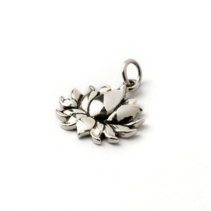 Petite Silver Lotus Charm necklace right side view