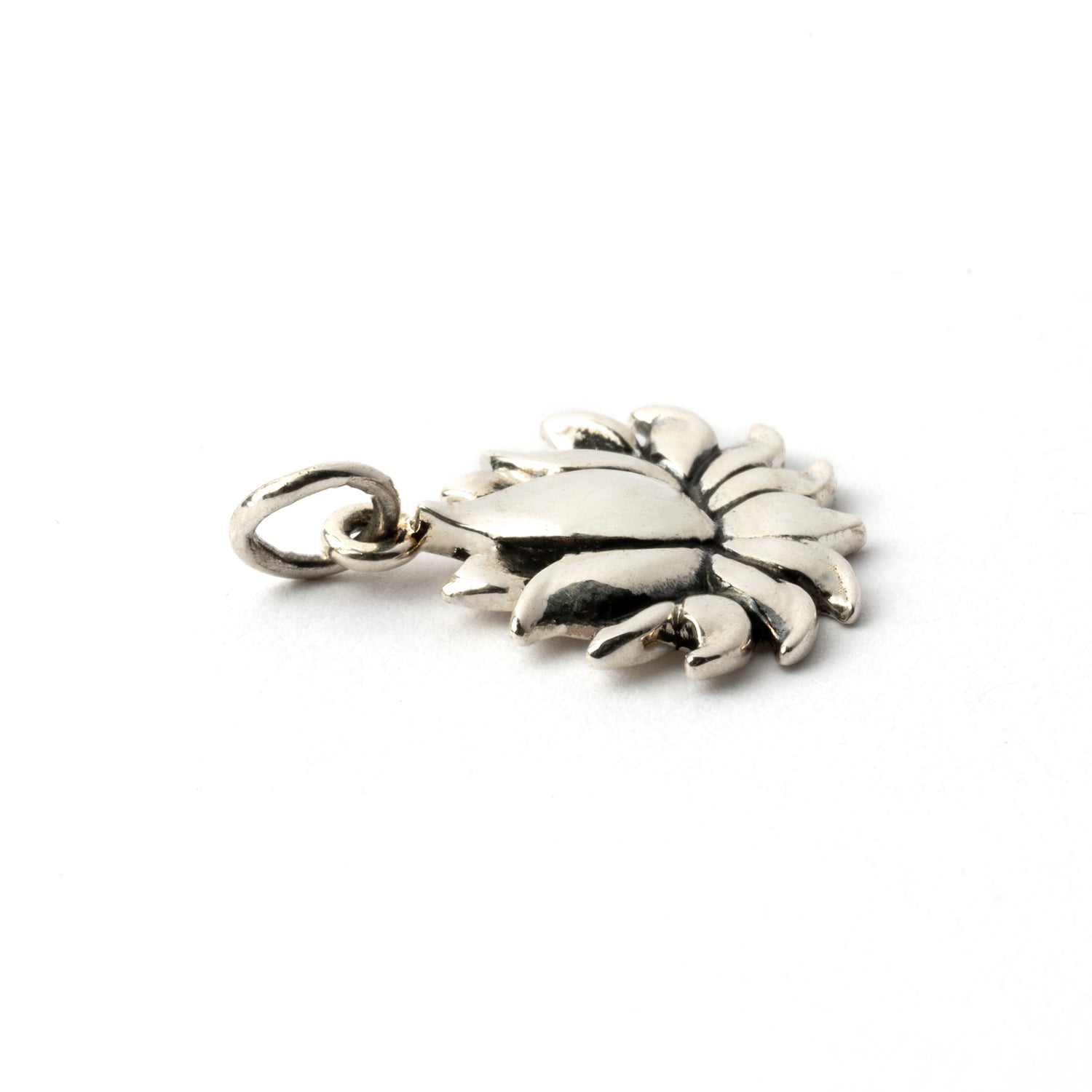 Petite Silver Lotus Charm necklace side view