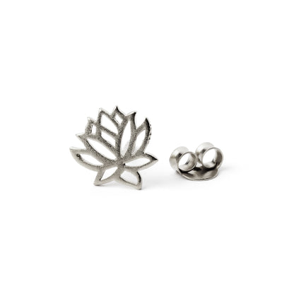 Silver Lotus contour stud earrings front view