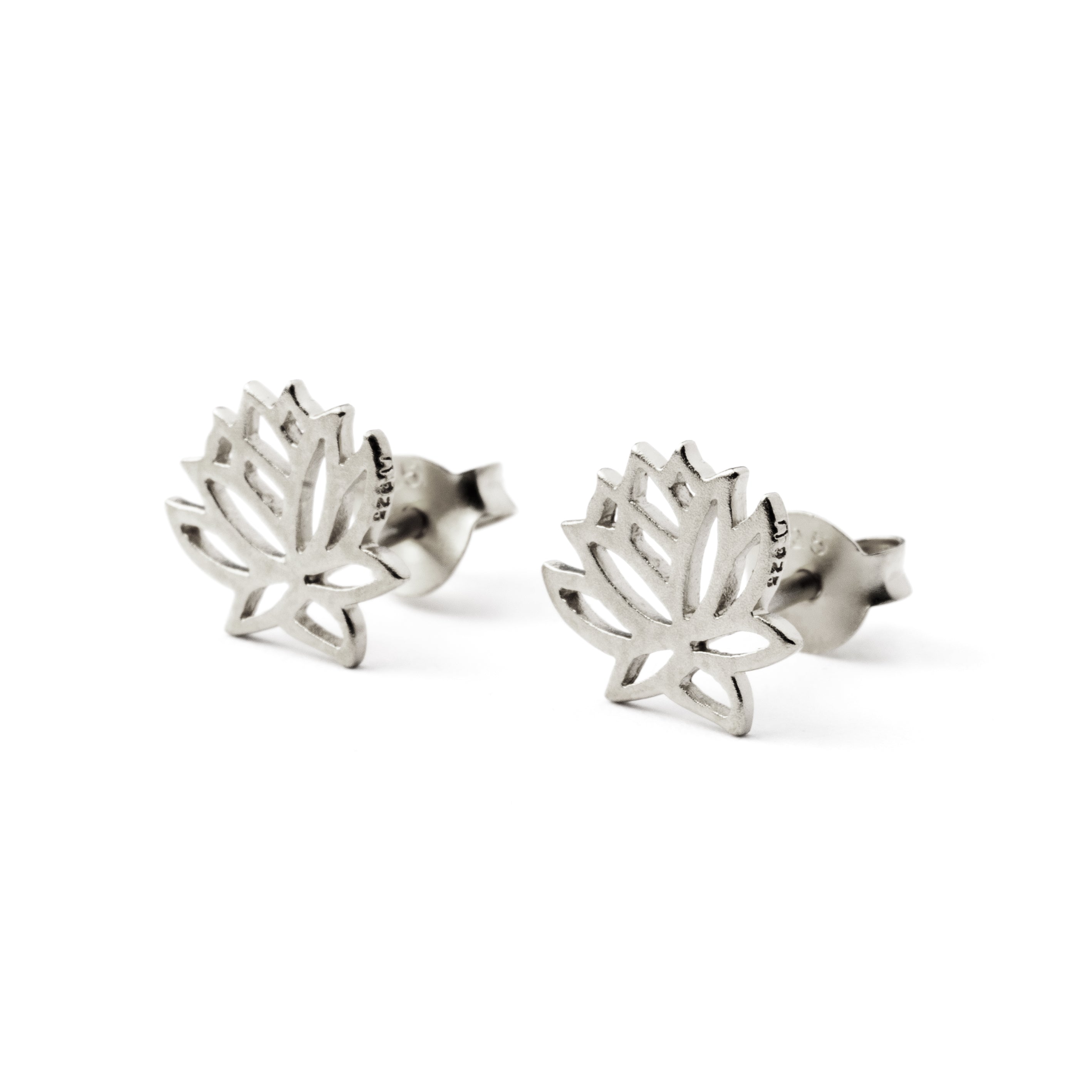 Silver Lotus contour stud earrings front side view