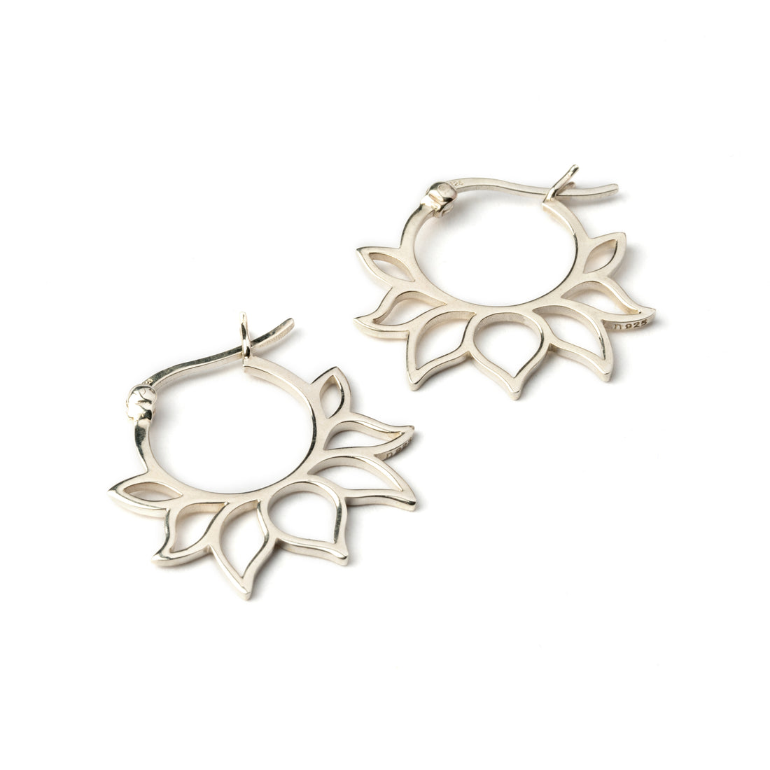 Silver Lotus Petal Hoops left side view