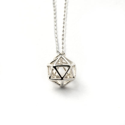 Silver Icosahedron Merkaba pendant necklace frontal view