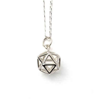 Silver Icosahedron Merkaba pendant necklace frontal view