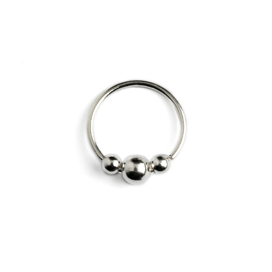 Silver beads nose ring frontal view