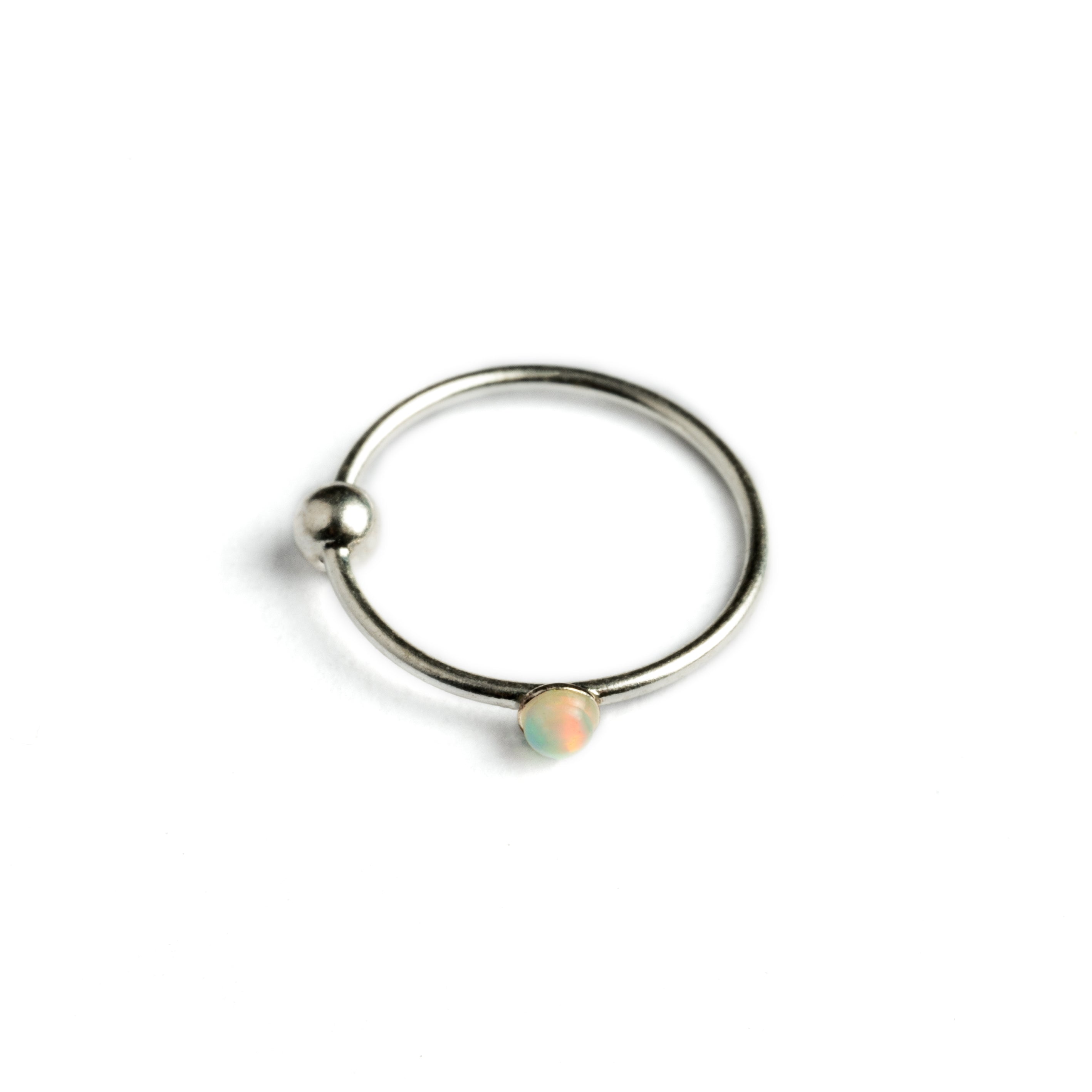 Silver nose ring with Opal frontal view