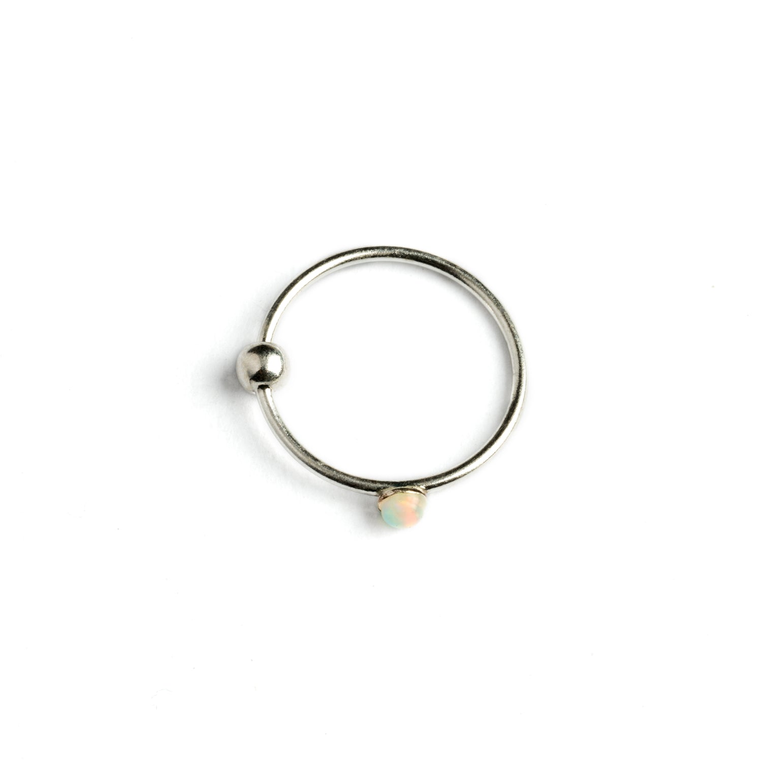 Silver nose ring with Opal side view