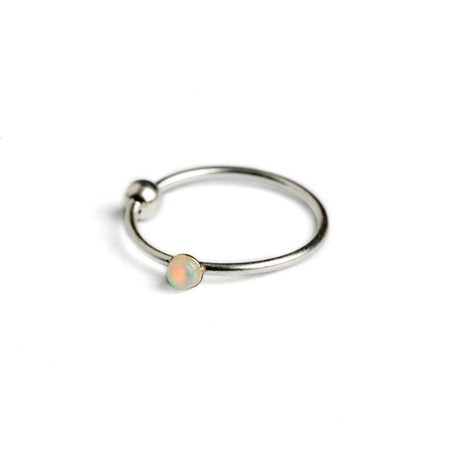 Silver nose ring with Opal right side view