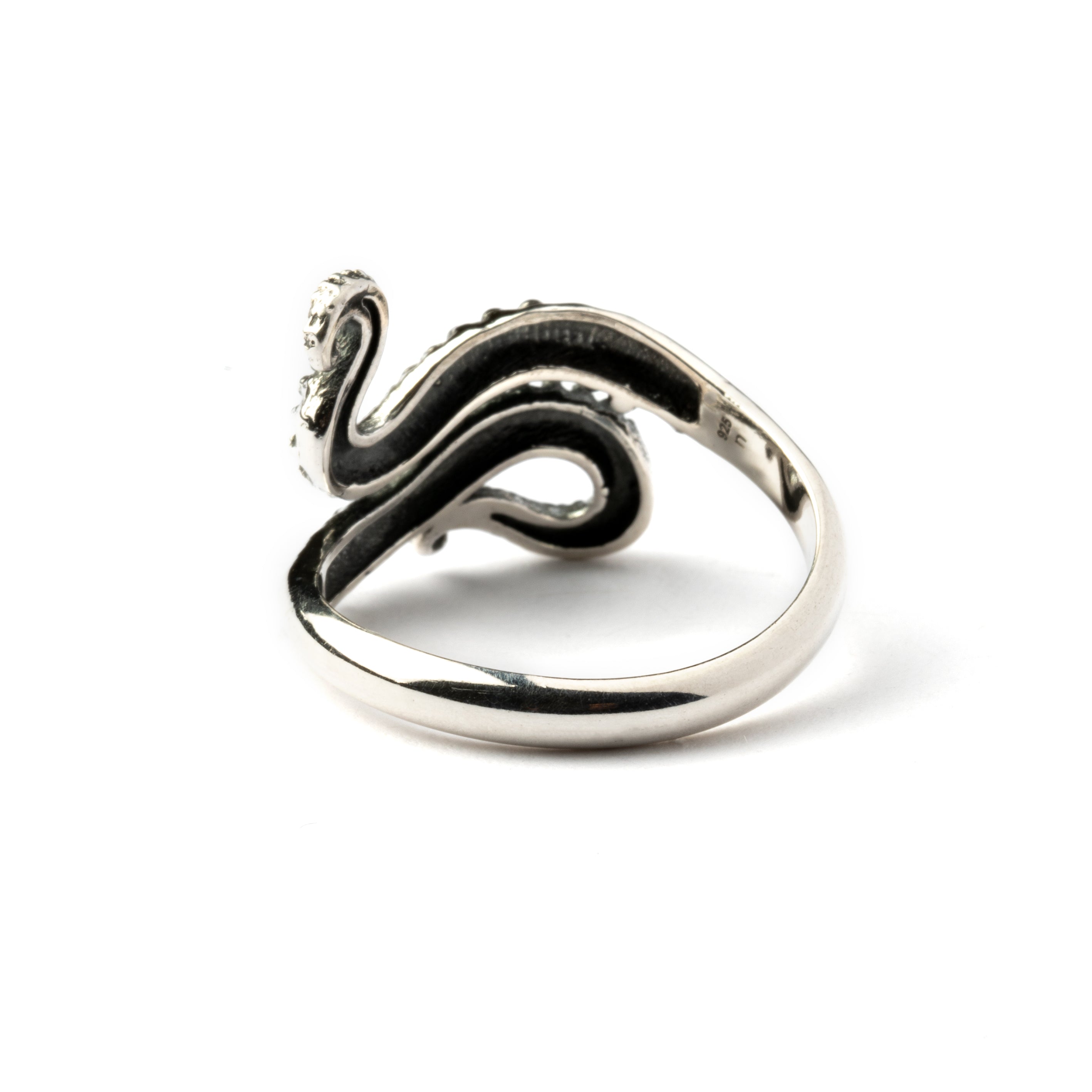Silver octopus tentacle ring back side view