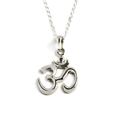 Silver Om charm necklace frontal view