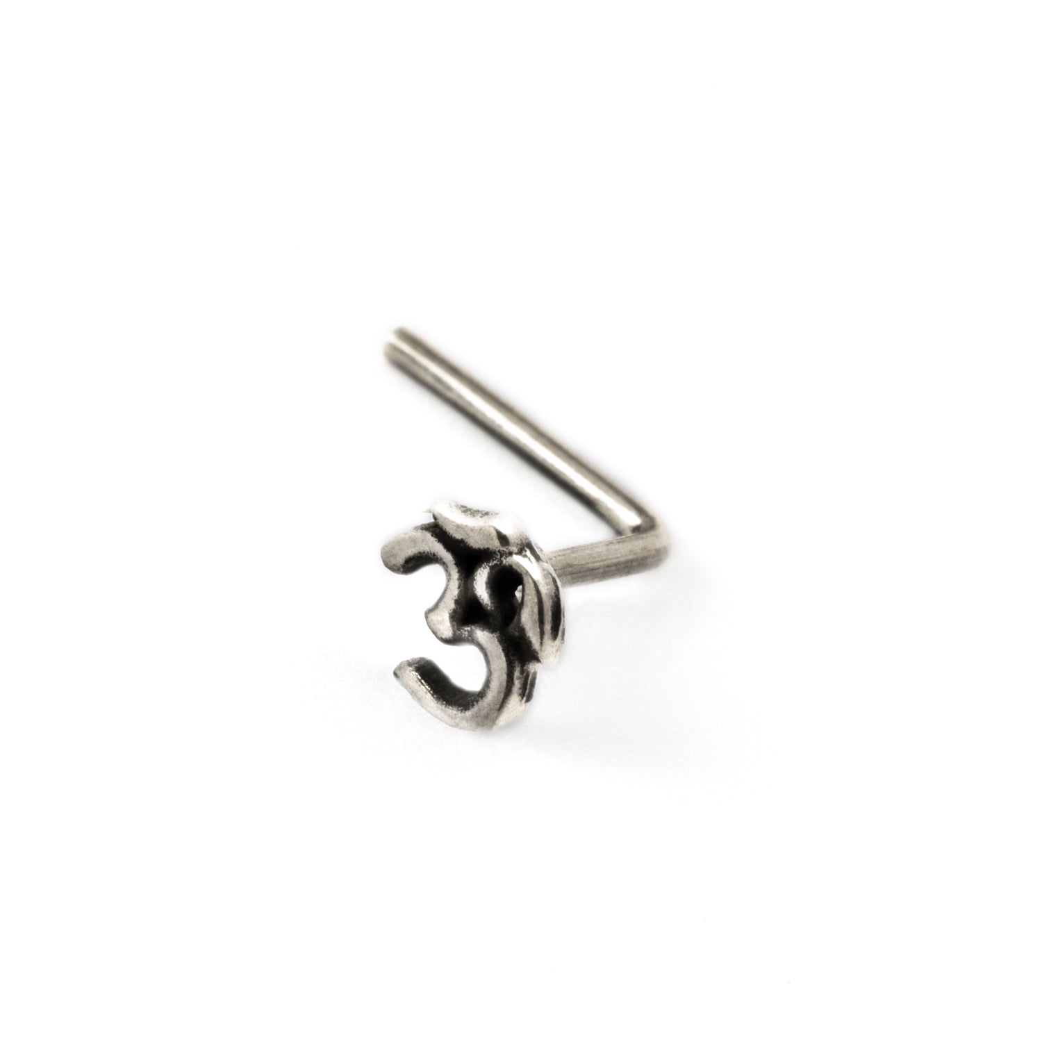 Silver Om Nose Stud right side view