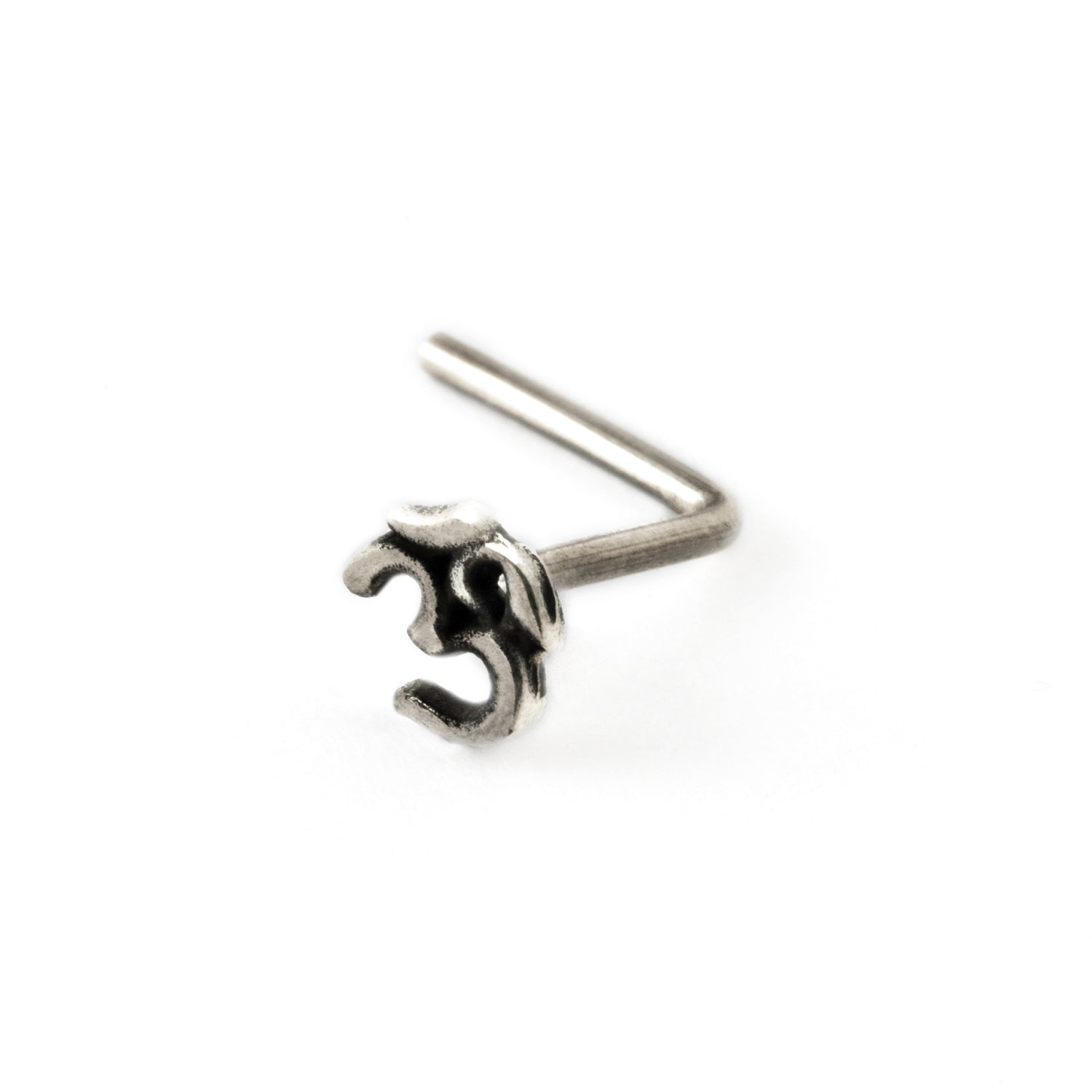 Silver Om Nose Stud right side view