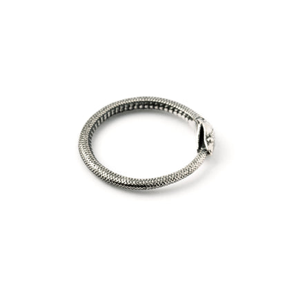 Silver Ouroboros snake band ring side view