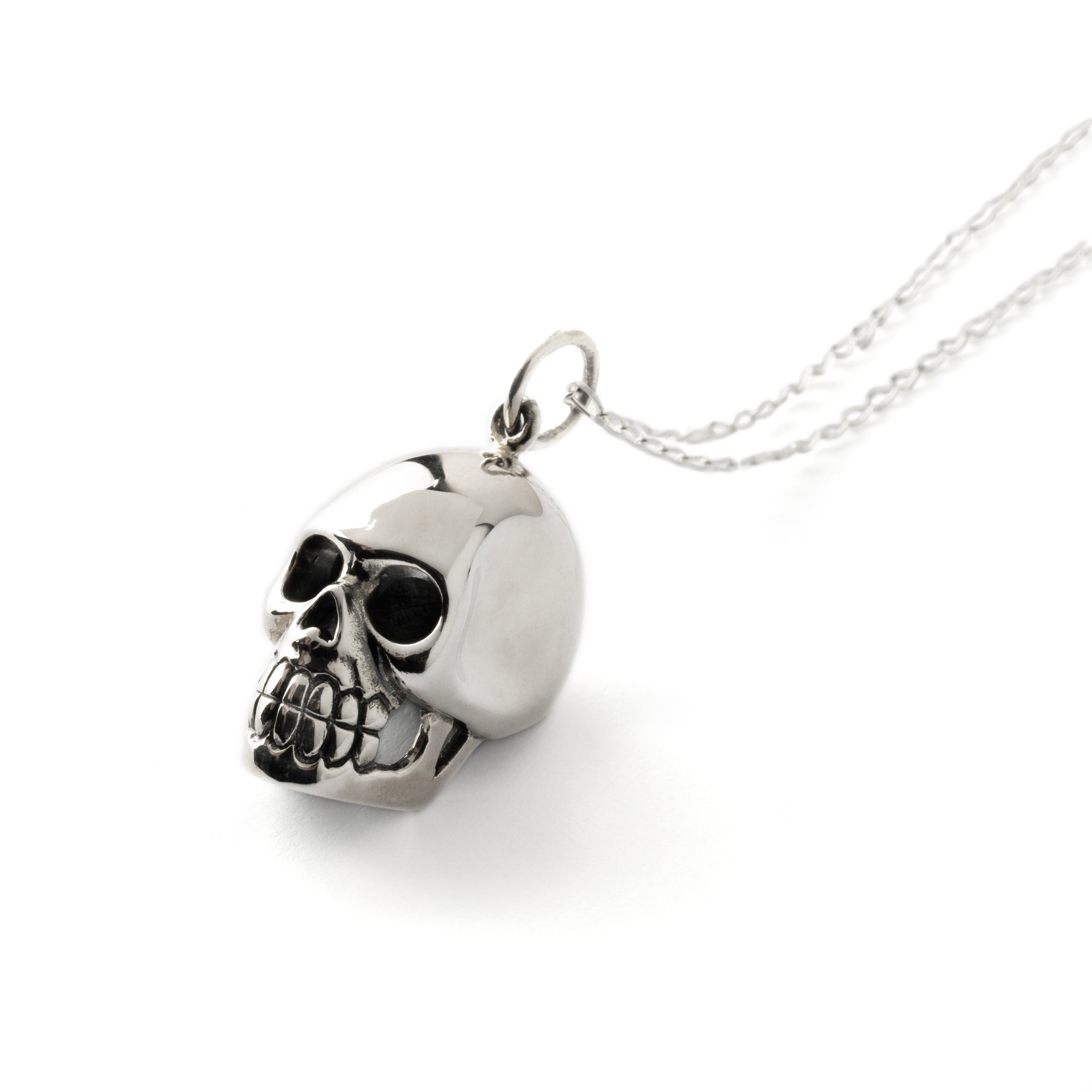 Silver Skull Charm Necklace right side view