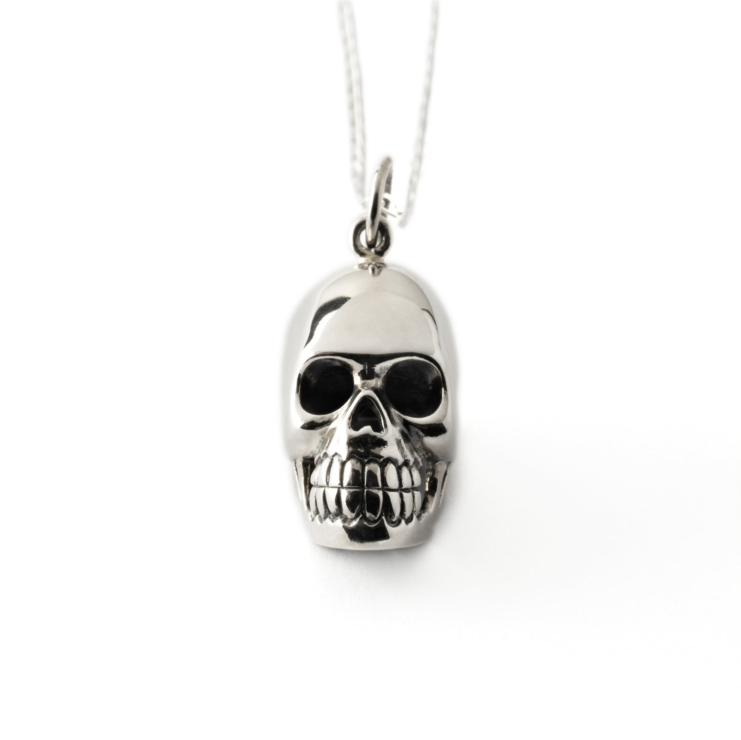 Silver Skull Charm Necklace frontal view