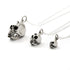 three sizes of Silver Skull Charm Necklace right side view