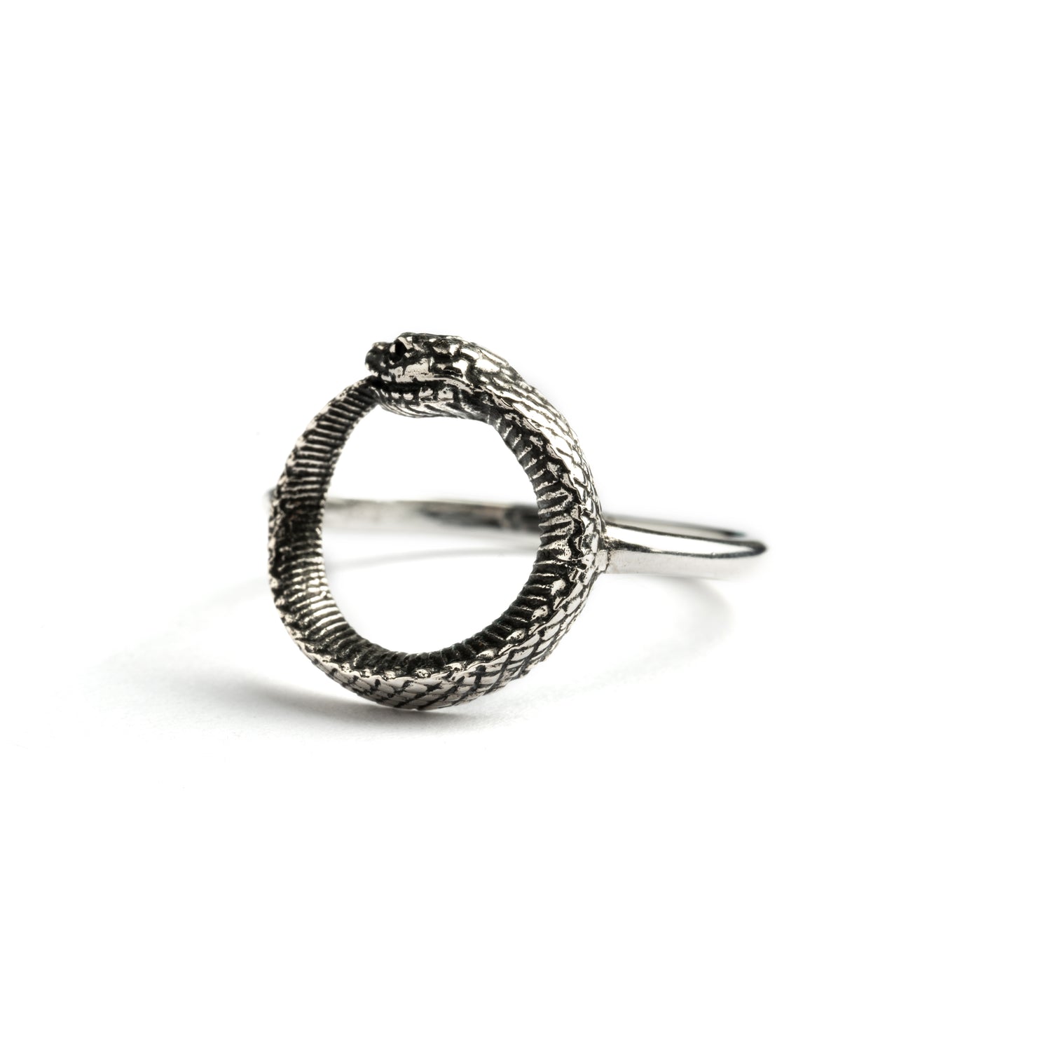 Silver Ouroboros Snake Ring left side view