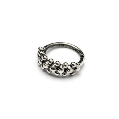 Double dotted silver nose ring right side view