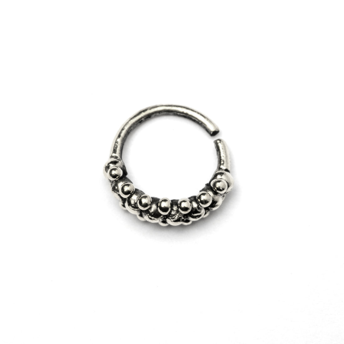 Double dotted silver nose ring frontal view