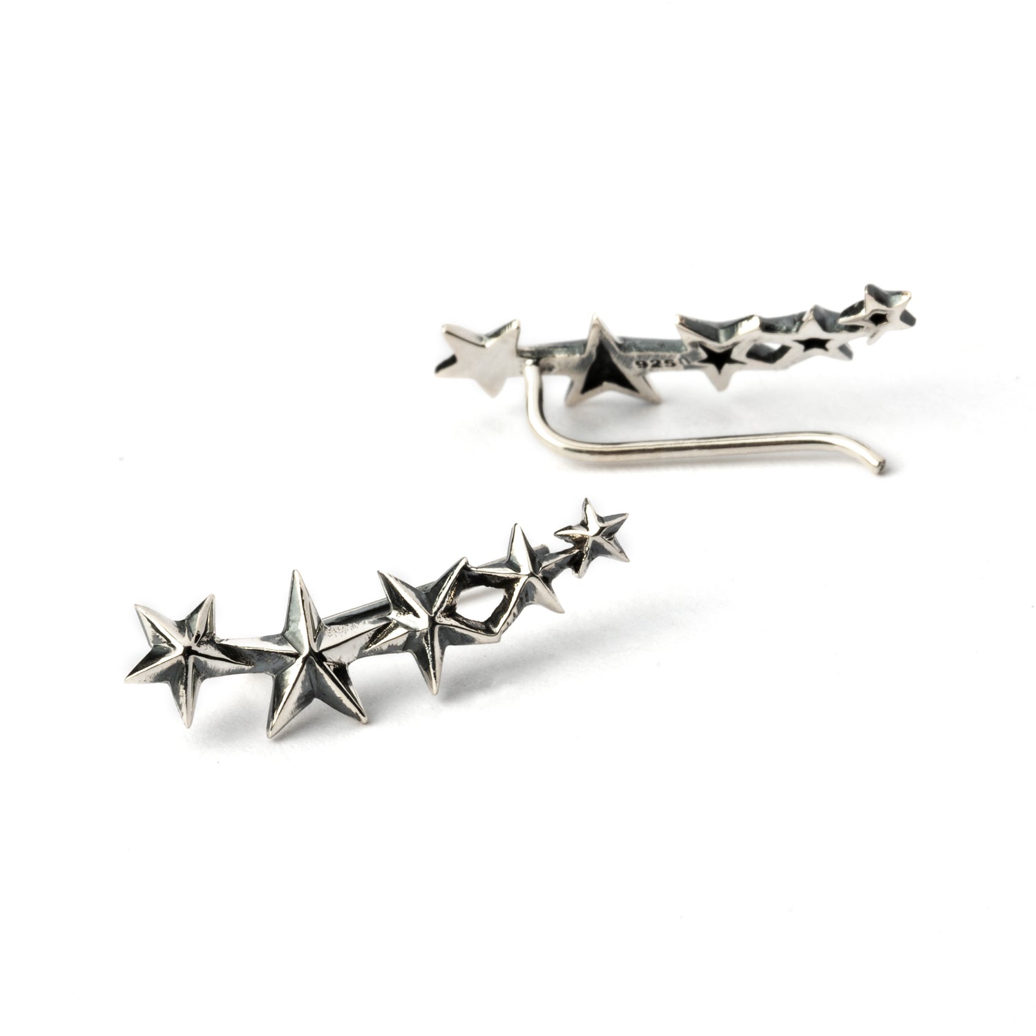 pair of sterling silver stars ear climbers front and back view