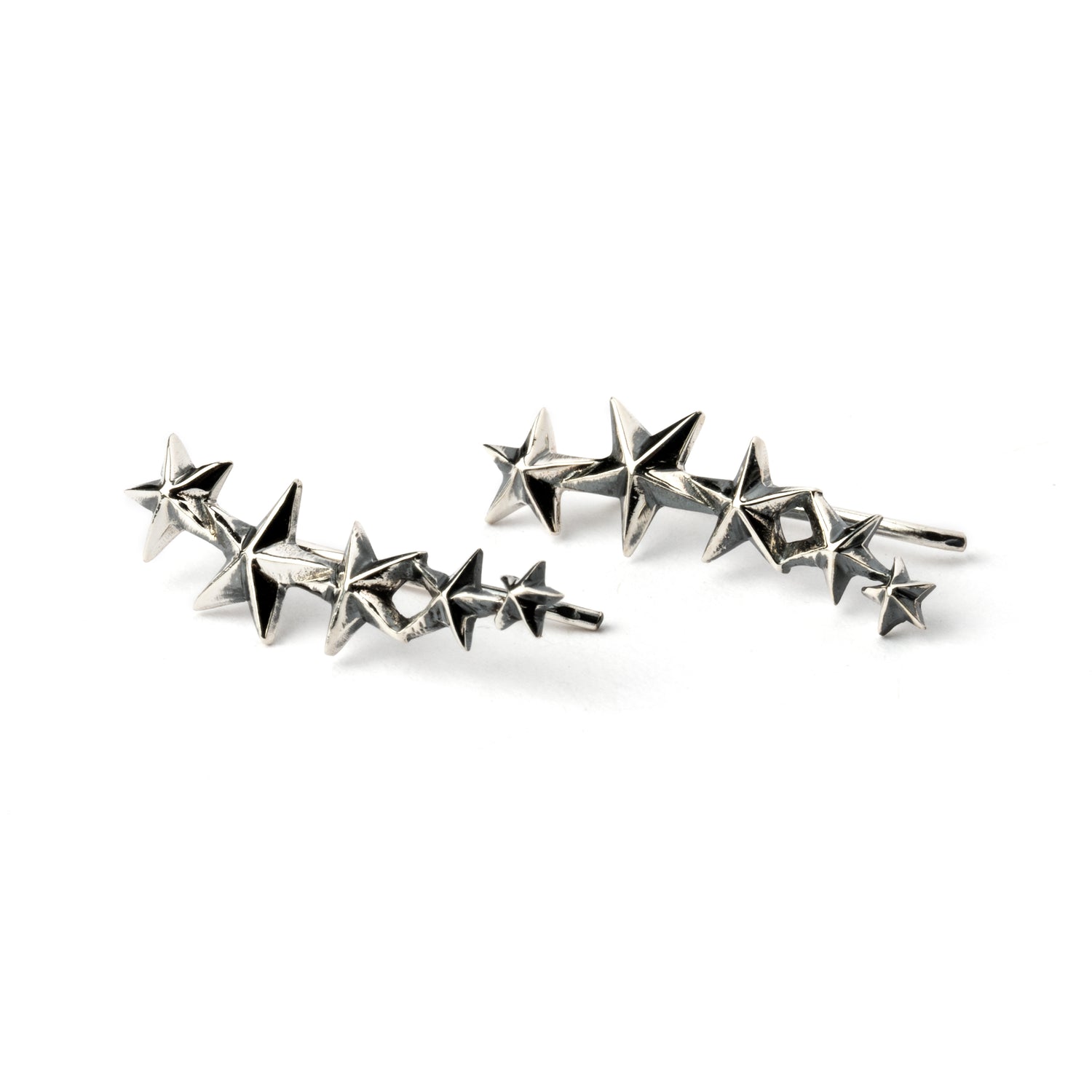 pair of sterling silver stars ear climbers side view