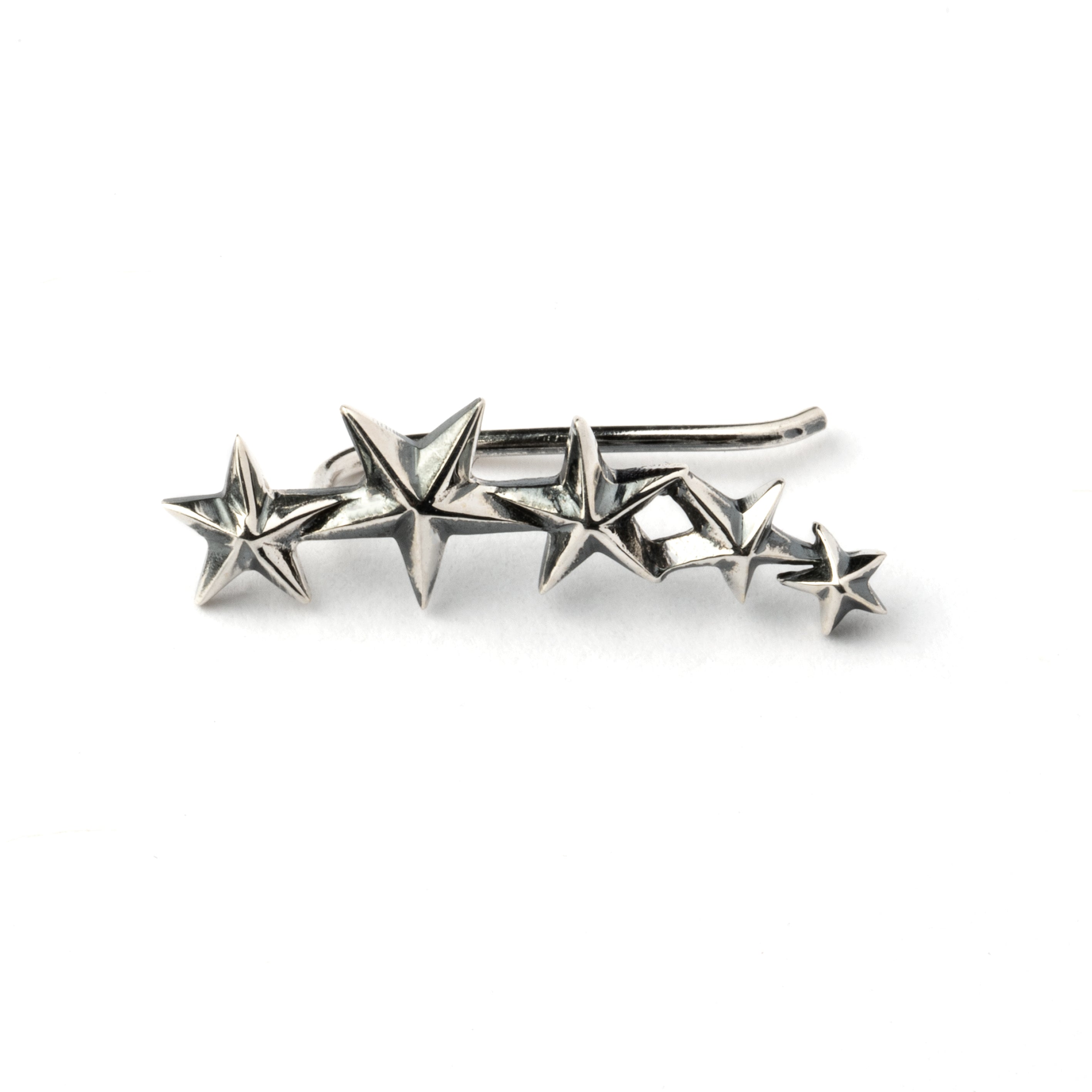 single sterling silver stars ear climber frontal view othe side