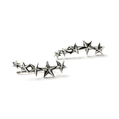 pair of sterling silver stars ear climbers frontal view