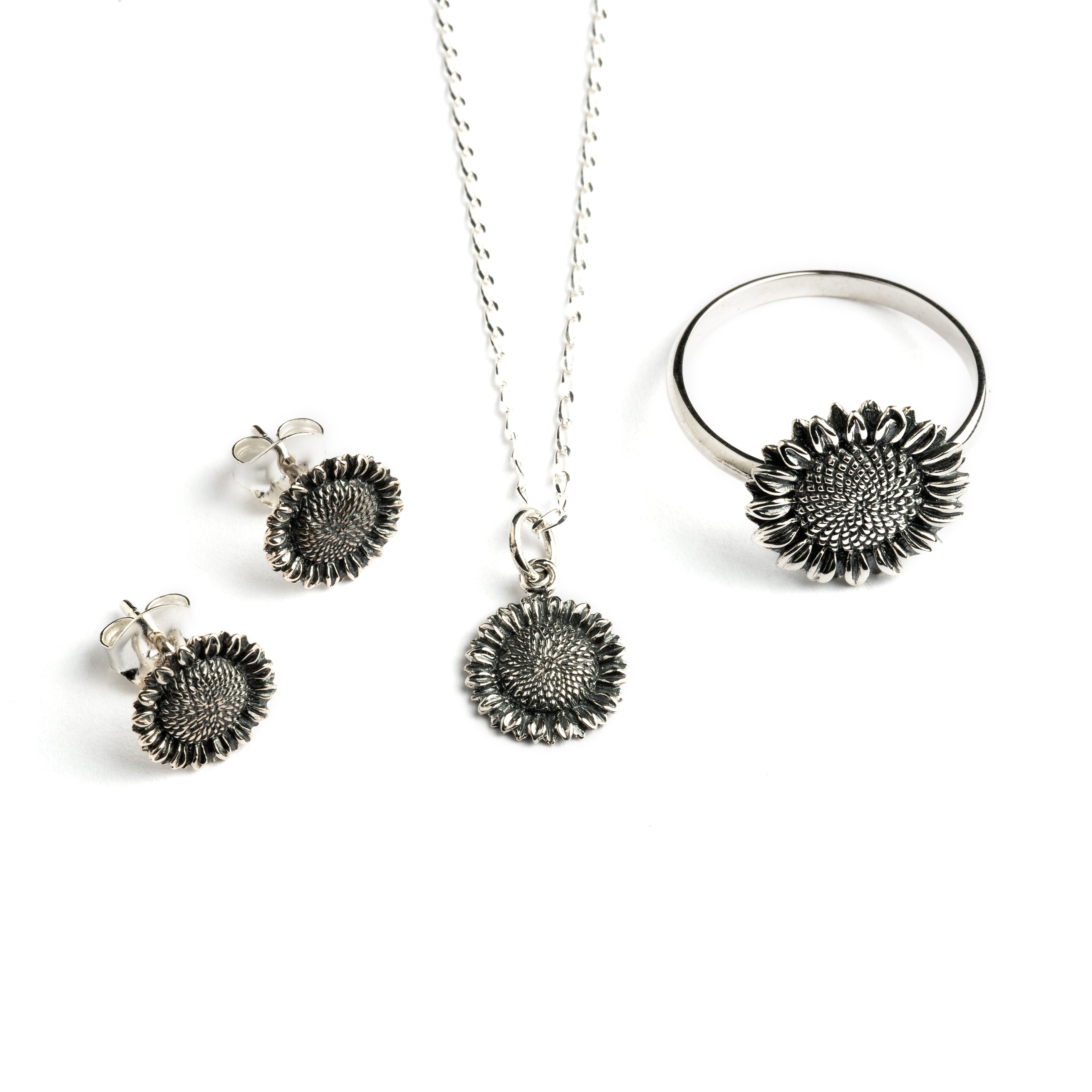 Silver-Sunflower-Jewelry -Set