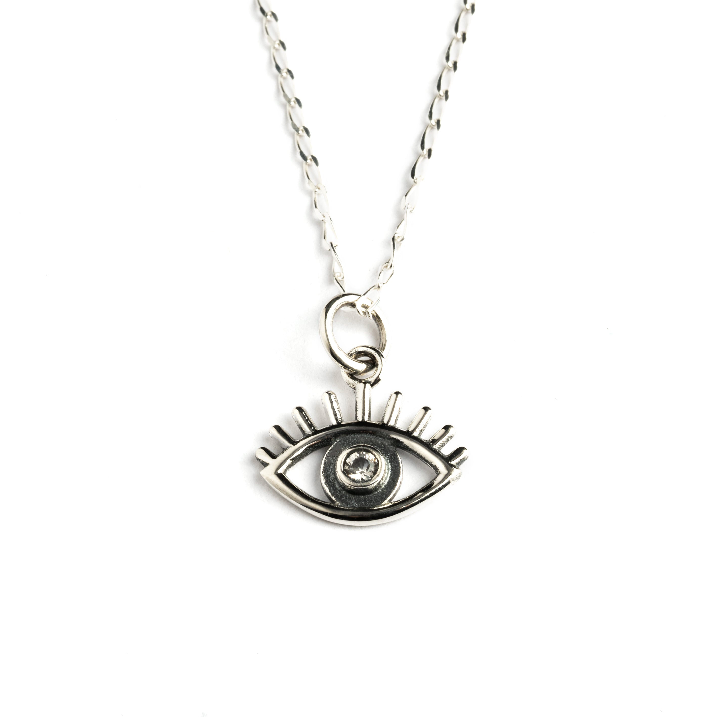 Zircon Evil Eye Charm necklace frontal view