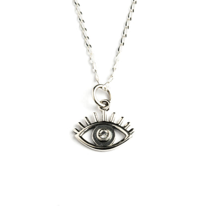Zircon Evil Eye Charm necklace frontal view