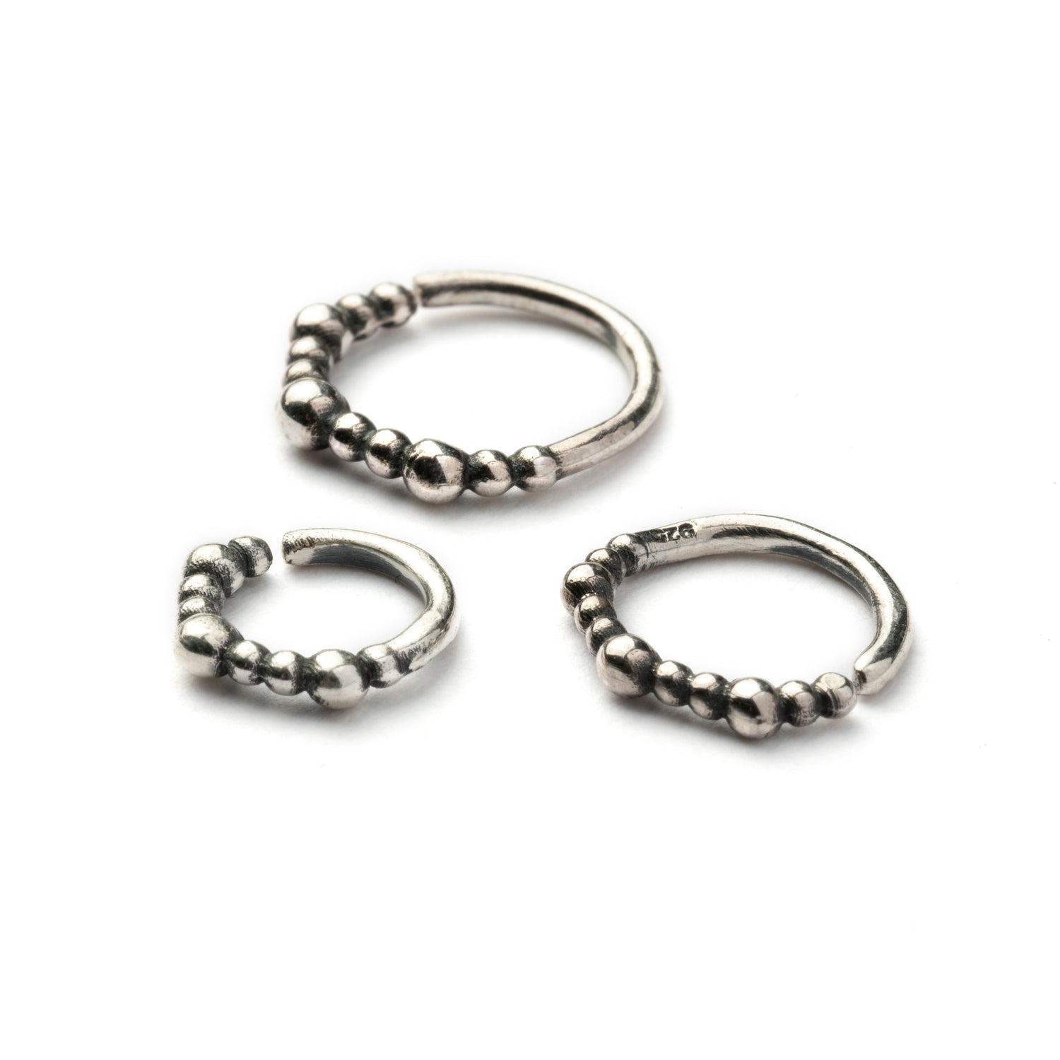 6mm, 8mm, 10mm Shalini Silver Septum Rings right side view