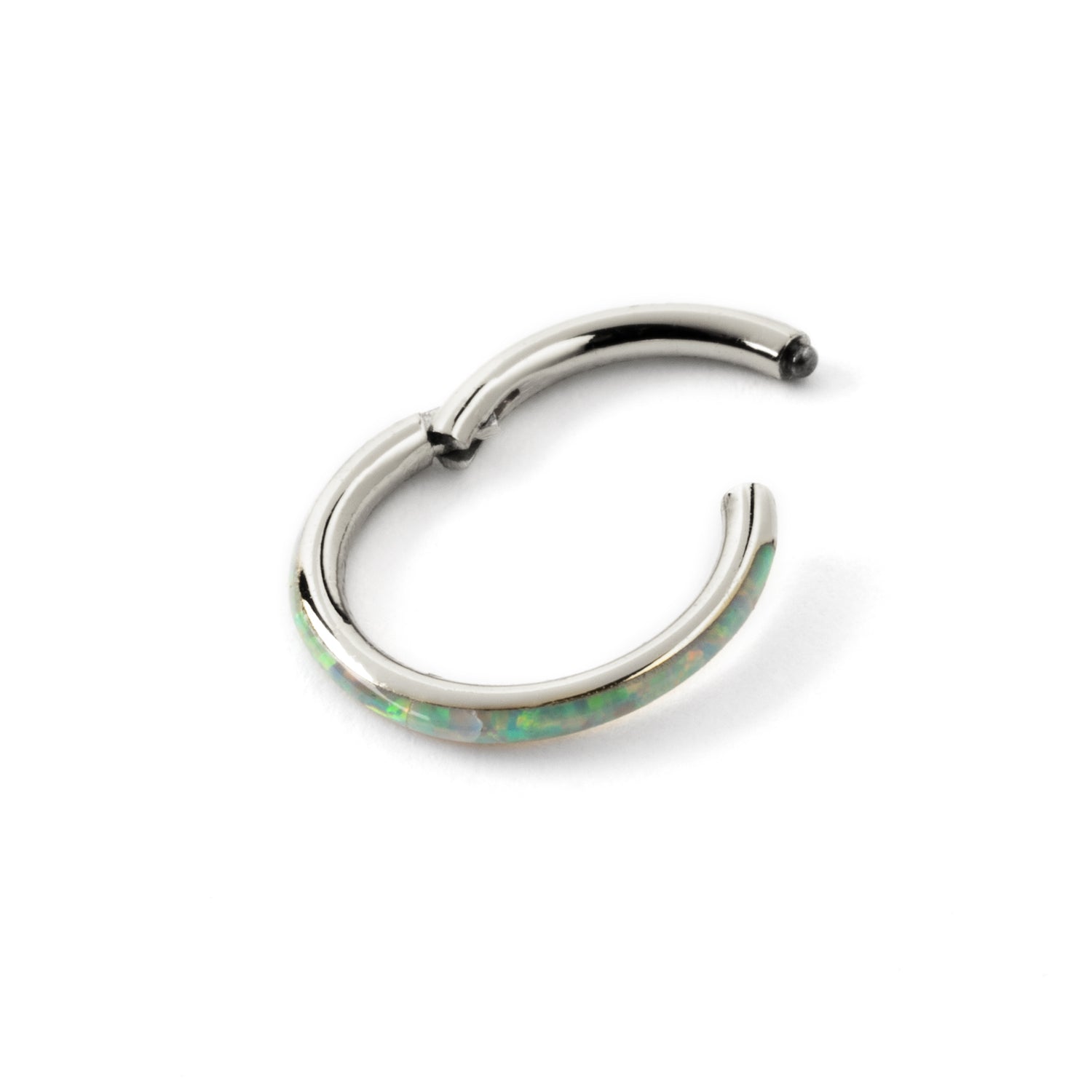 surgical steel and white opal hinged segment ring septum clicker closure view