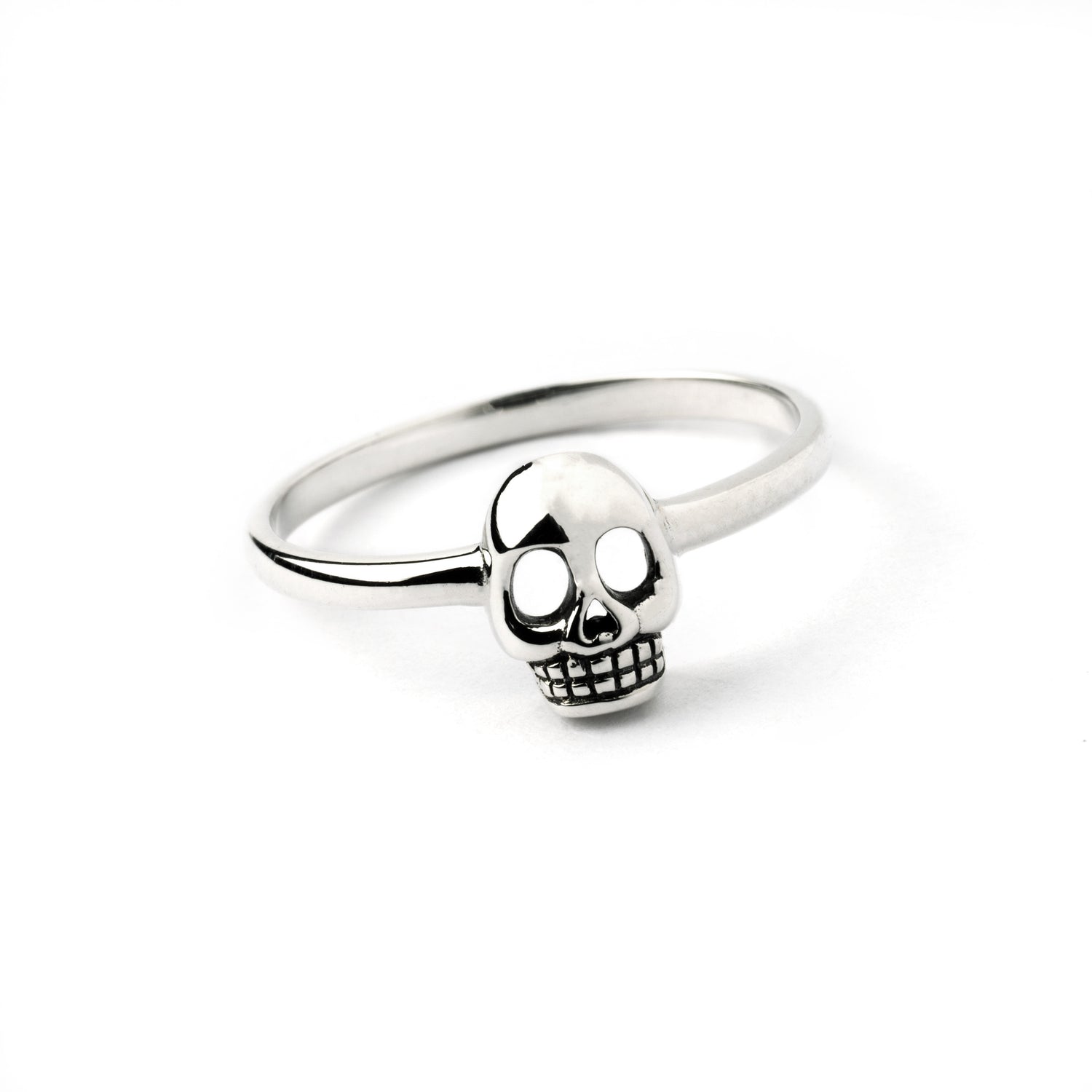 Tiny Silver Skull Ring frontal view