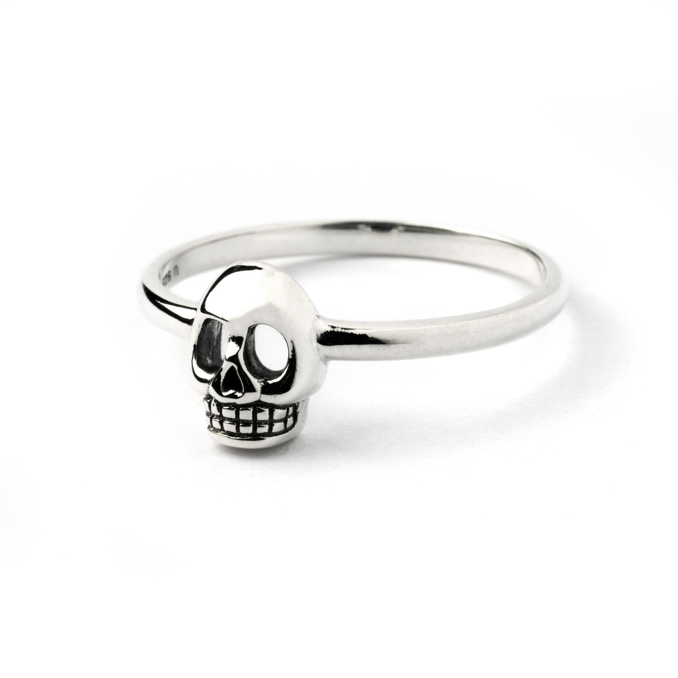 Tiny Silver Skull Ring left side view
