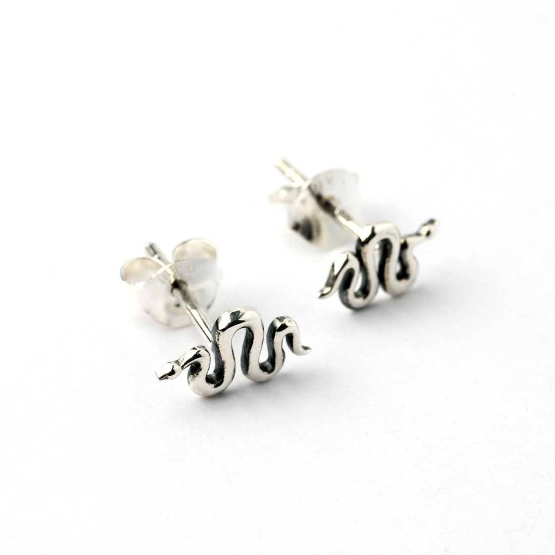 Snake silver stud earrings right side view