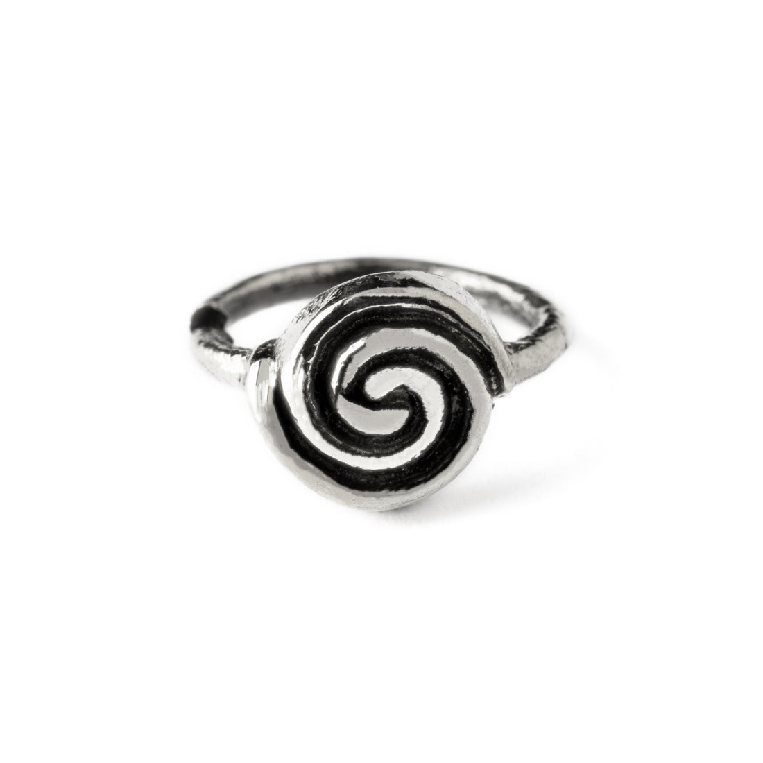 Silver spiral nose ring frontal view