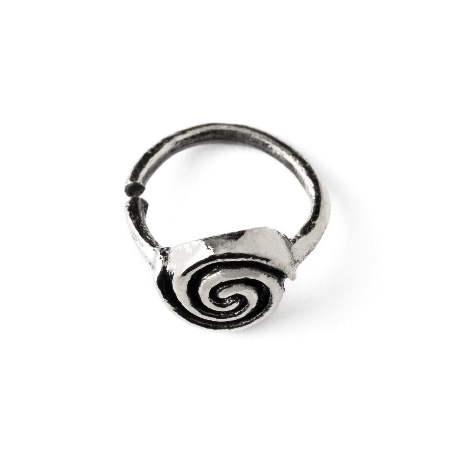 Silver spiral nose ring side view