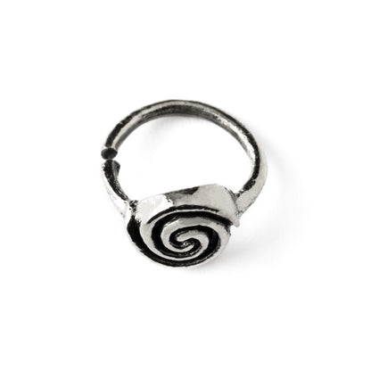 Silver spiral nose ring side view