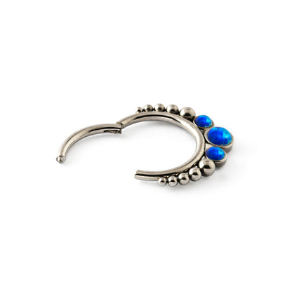 Siti septum clicker ring trio blue Opals hinged segment view