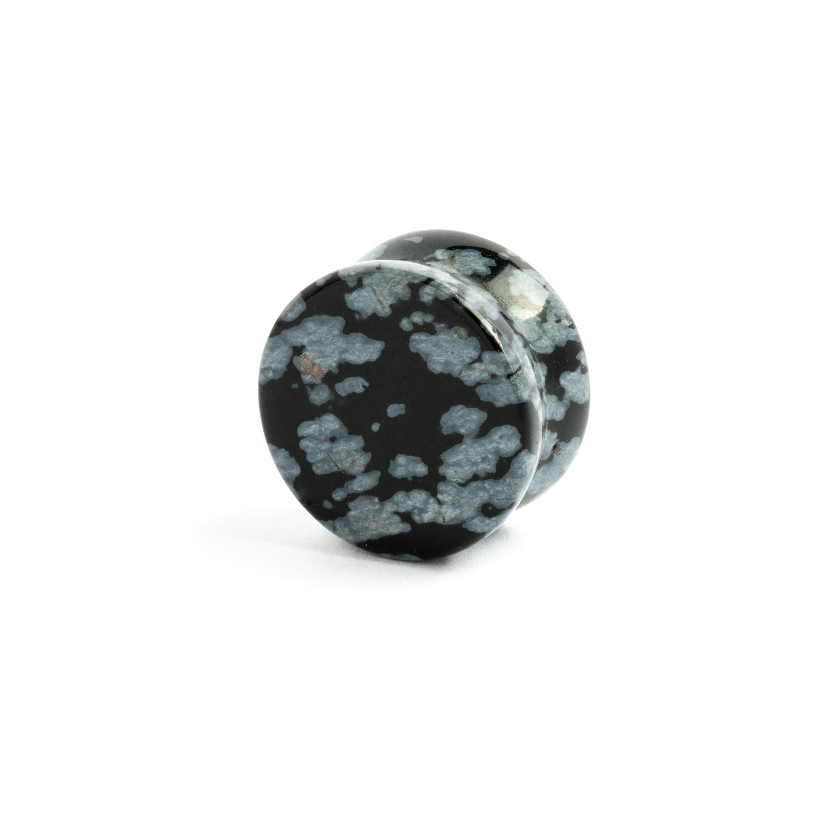 single double flare Snowflake Obsidian stone ear plug right front view