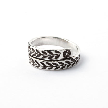 Solstice Tribal Silver Ring left front view